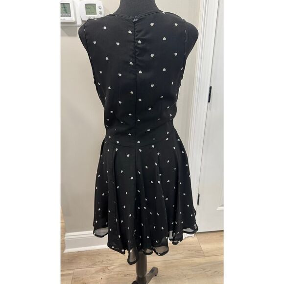 Maison Jules Fit Flare Dress Hearts Print Black Size Medium Retro Twee 50s Dot - Picture 2 of 10